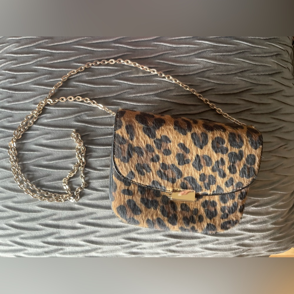 Leopard accordion crossbody with gold chain